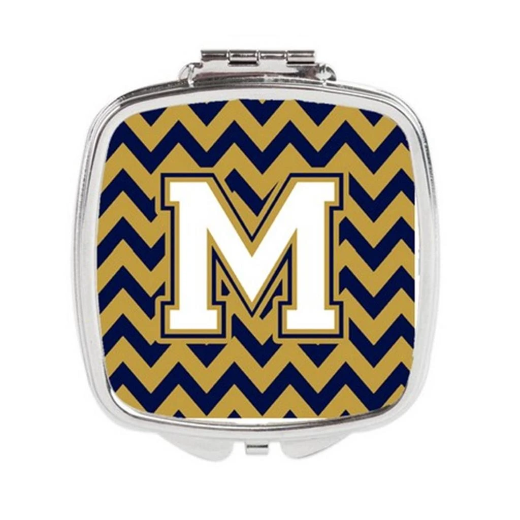 Carolines Treasures CJ1057-MSCM Letter M Chevron Navy Blue 
Gold Compact Mirror