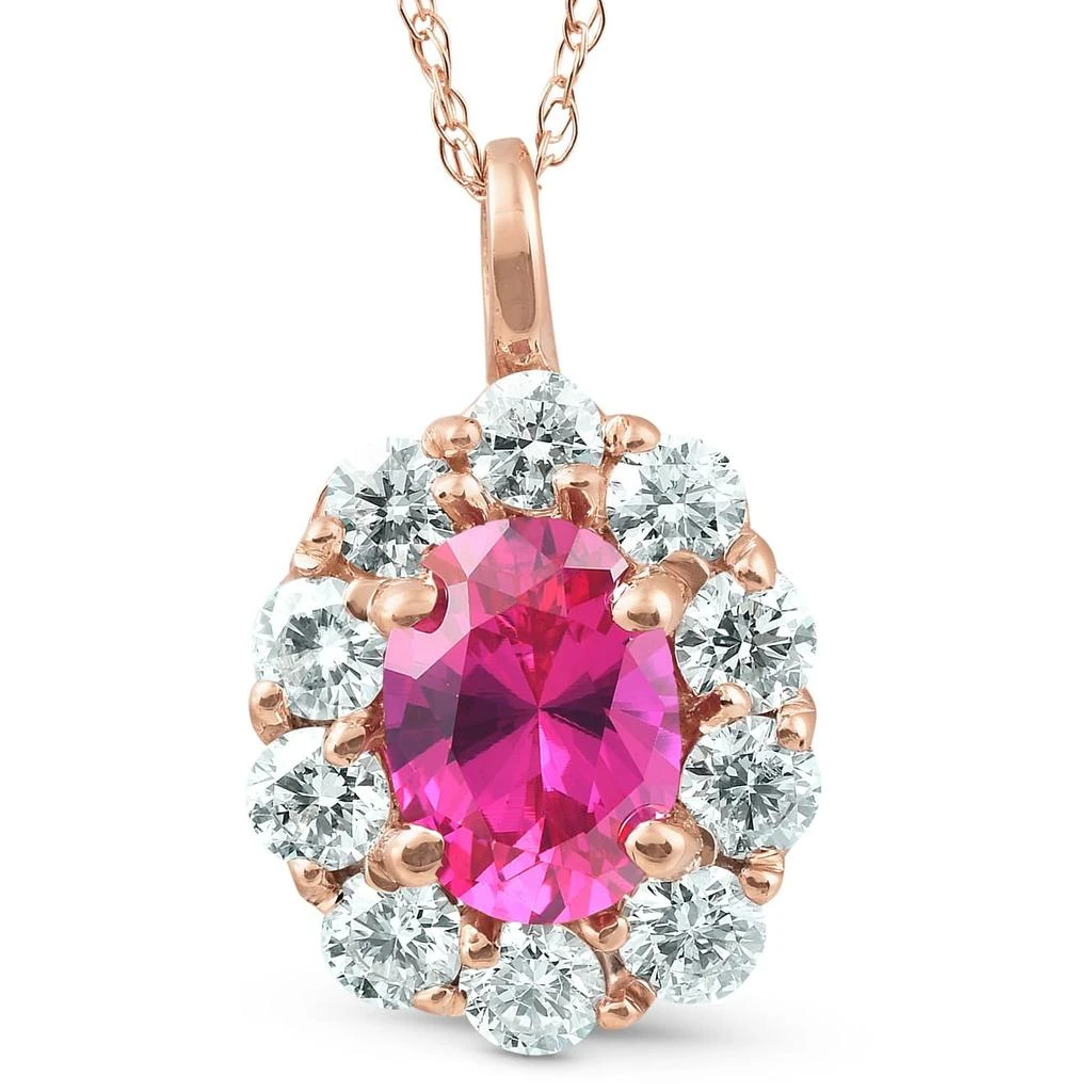Pompeii3 1 3/4ct Pink Sapphire
Genuine Diamond Halo Pendant 14K Rose Gold