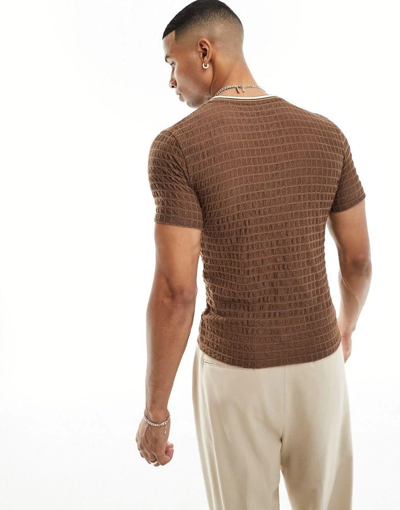 ASOS ASOS DESIGN muscle fit t-shirt in sheer texture with ringer detail 4