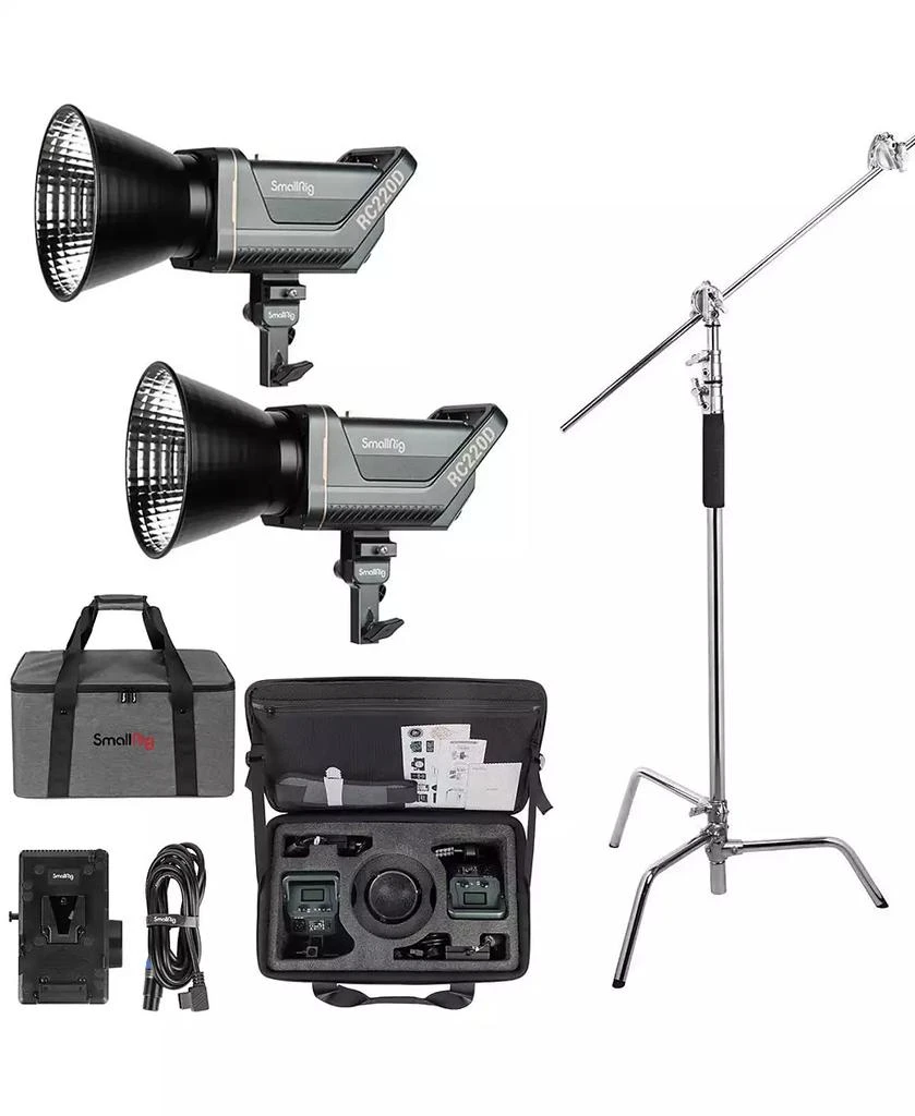 SmallRig RC 220D Daylight COB LED Video 2-Light Kit, Bundle with 10' Turtle Base C-Stand