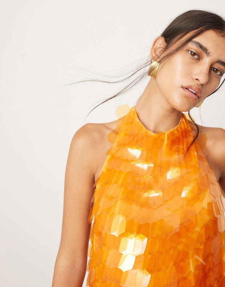 ASOS ASOS EDITION embellished shard sequin longline halter neck top in orange 3