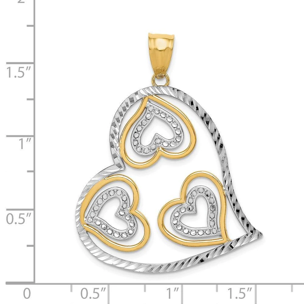 Diamond2Deal 14k Yellow Gold Rhodium Polished Hearts Inside Heart Pendant 4