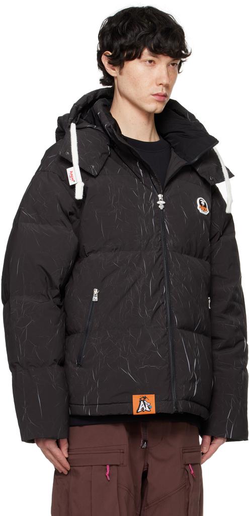 AAPE Black Moonface Logo Camo Hooded Down Jacket