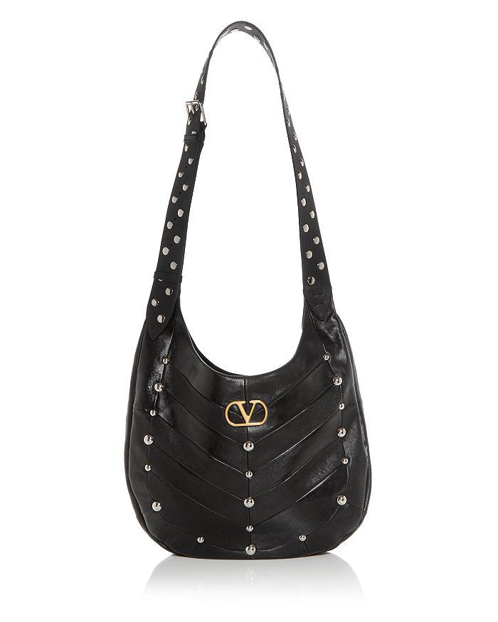 Valentino VLogo Stud Embellished Hobo Leather Shoulder Bag