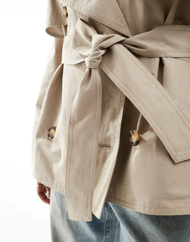 ASOS ASOS DESIGN Petite oversized short trench coat with belt in stone 3