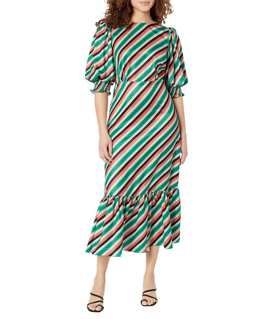 LITTLE MISTRESS Stripe Satin Peplum Midi Dress 1