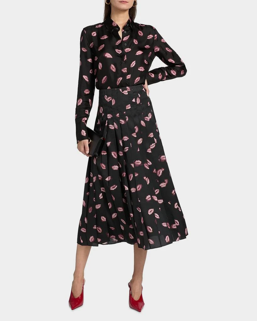 Altuzarra Chika Lip-Print Silk Button-Down Top 2