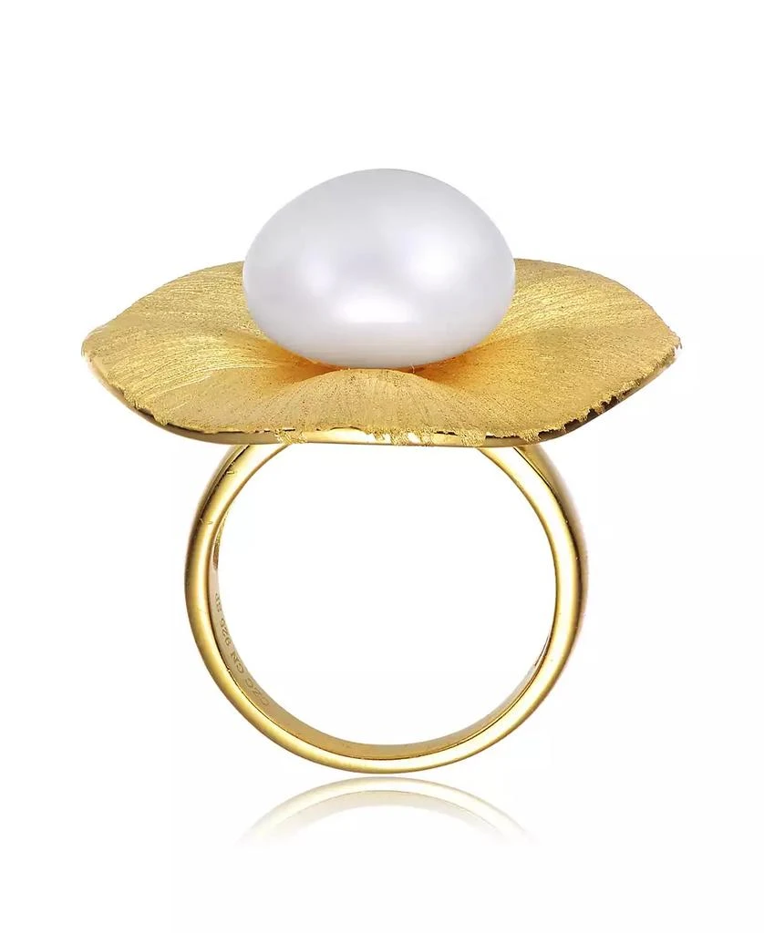 Genevive Sterling Silver 14K Gold Plated with Genuine Freshwater Pearl Floral Ring 2