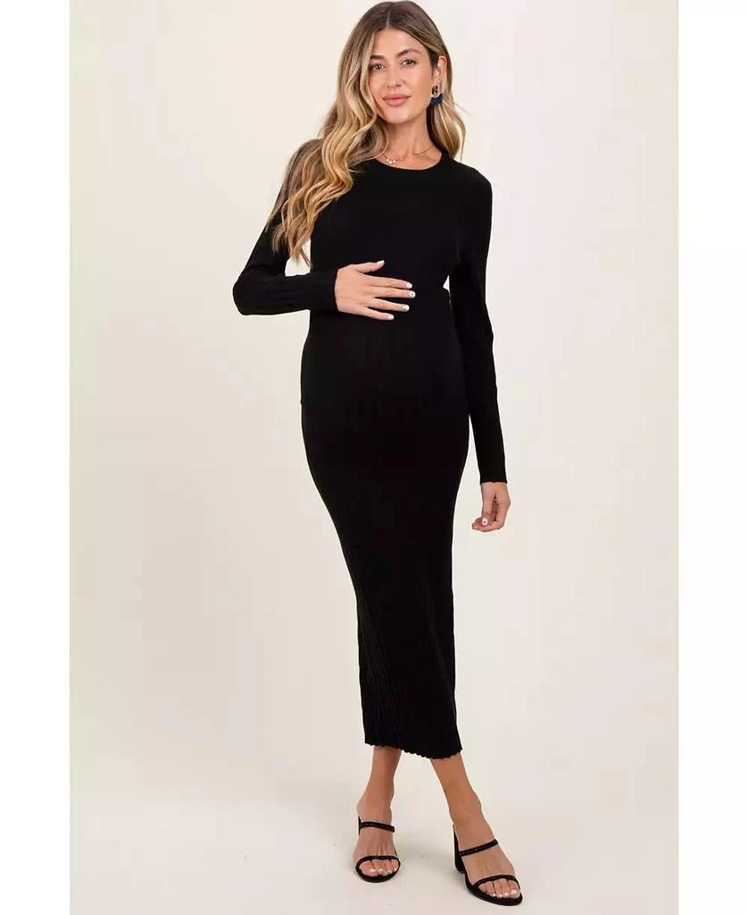 PinkBlush Black Ribbed Knit Fitted Maternity Midi Sweater Dress Large PinkBlush Black Ribbed Knit Fitted Maternity Midi Sweater Dress Large