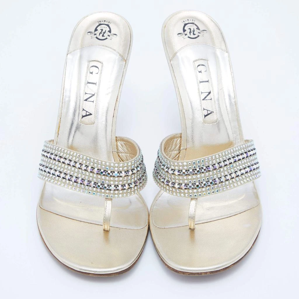Gina Gina Gold Leather Crystal Embellished Slide Sandals Size 41 3