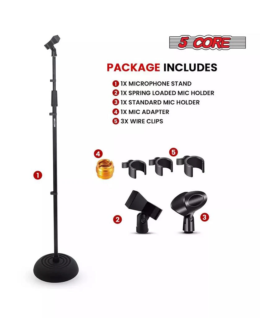 5 Core Microphone Stand Floor 4 Pcs Adjustable w Extending Telescoping Boom Arm 5