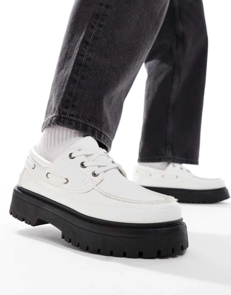 ASOS ASOS DESIGN lace up boat shoes in white with chunky sole 1