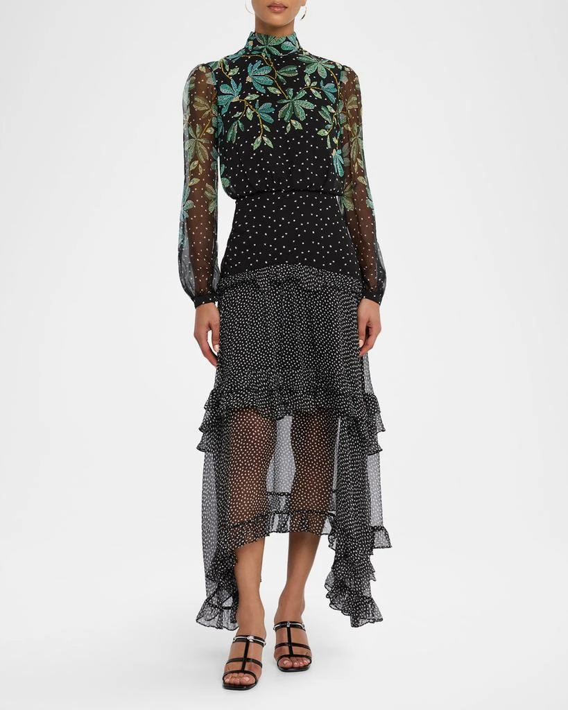 Saloni Jolie-C Floral Silk Tiered-Ruffle Midi Dress 2