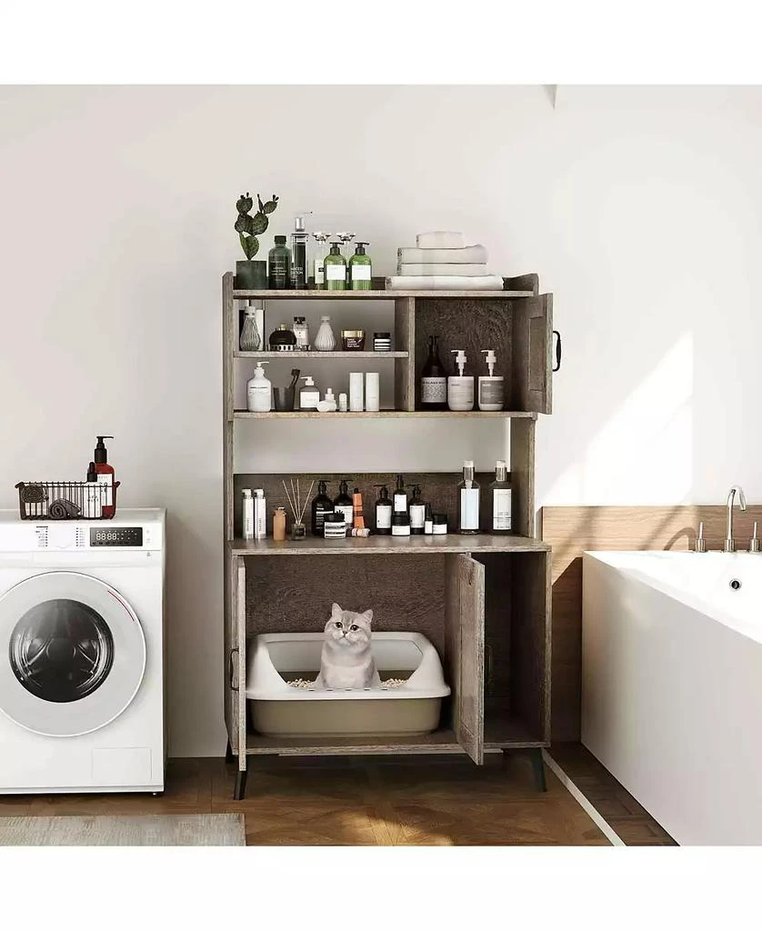 Slickblue Large Cat Litter Box Enclosure with Display Storage Shelves 5