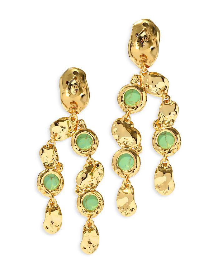 Alexis Bittar Brut Reconstituted Mojave Turquoise & Hammered Disc Chandelier Earrings in 14K Gold Plated