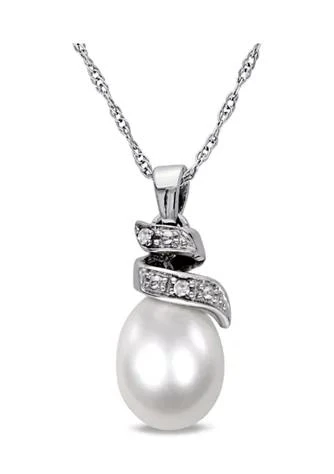 Belk 
Co. Cultured Freshwater Pearl and Diamond Spiral Pendant with Chain in 10K White Gold