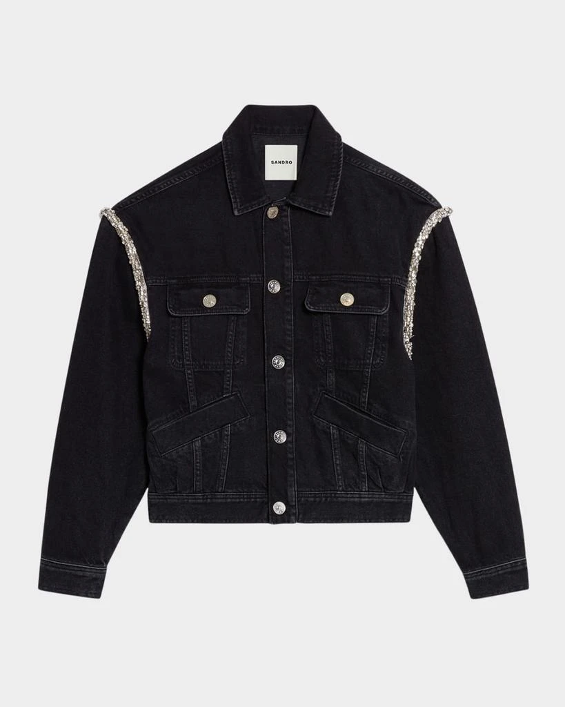 Sandro Paloma Embellished Faded Denim Jacket 1