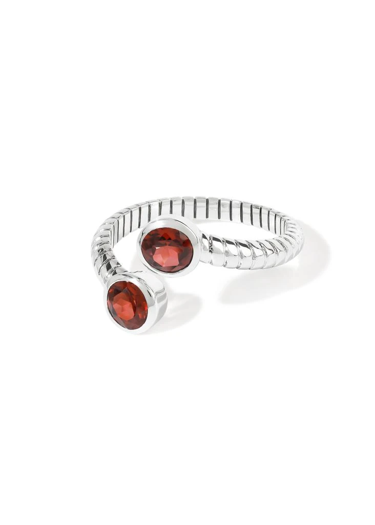 Tiramisu Contemporary 925 Sterling Silver Open Ring with Dual Red Garnet Gemstones