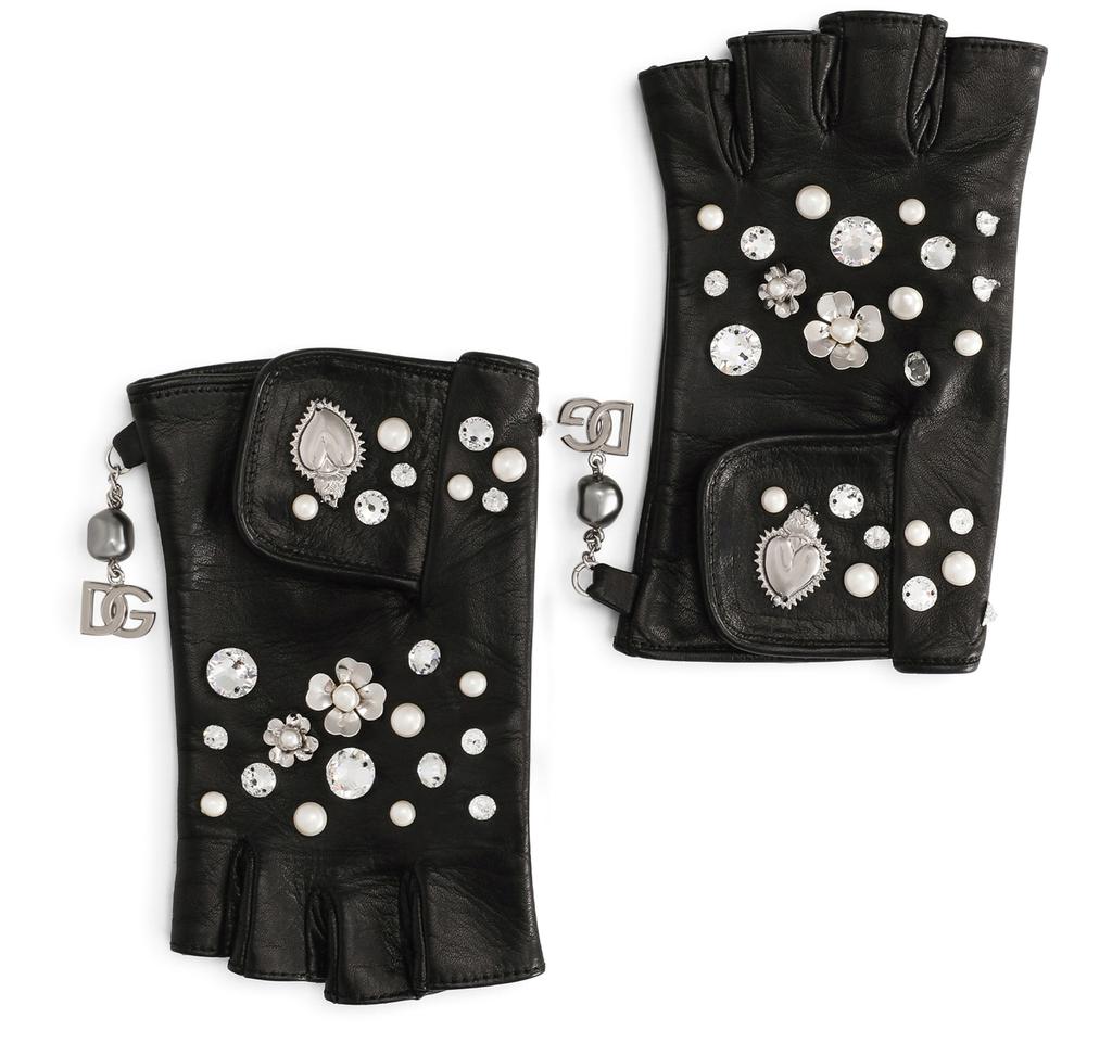 Dolce & Gabbana Nappa leather gloves with embroidery and charms