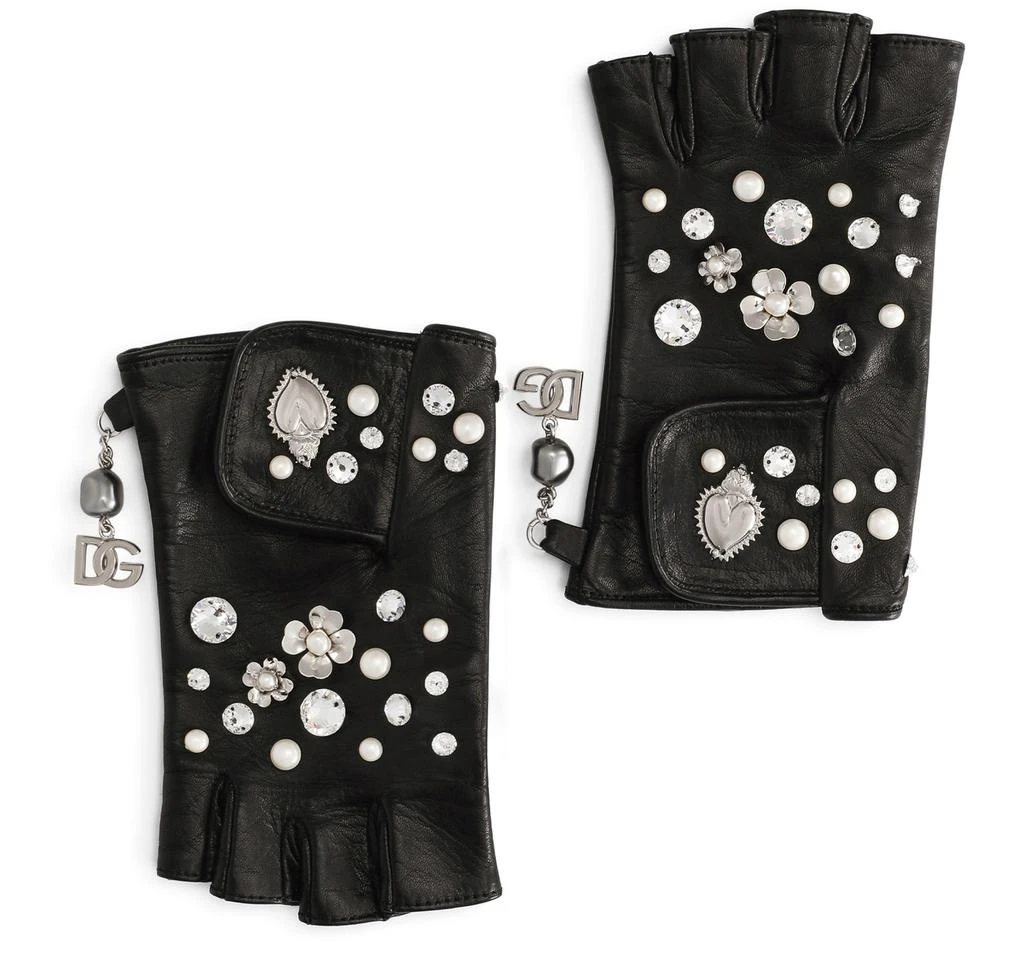 DOLCE & GABBANA Nappa leather gloves with embroidery and charms 1