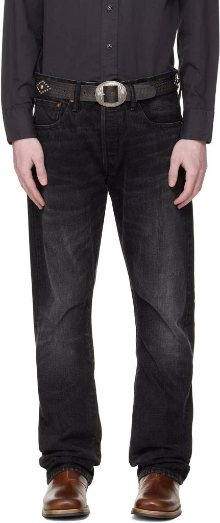 RRL Black Slim Boot Distressed Selvedge Jeans