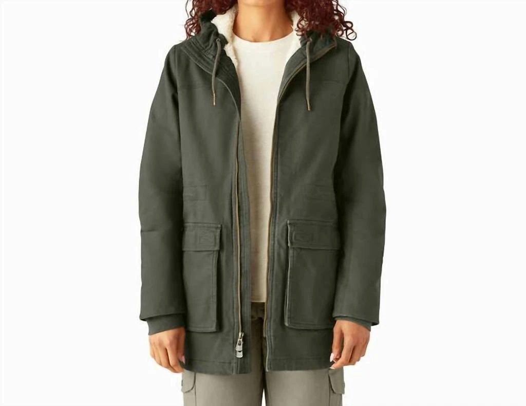 DICKIES Duck Canvas Parka Jacket In Moss Green