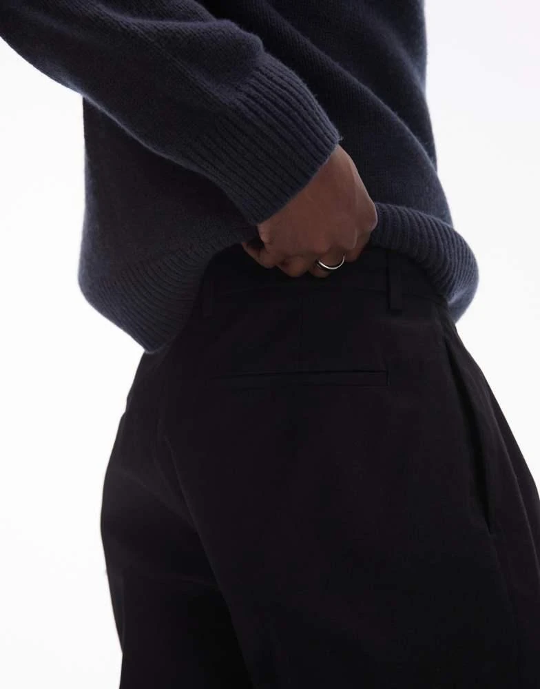 Topman Topman smart cotton wide leg trousers in black 2