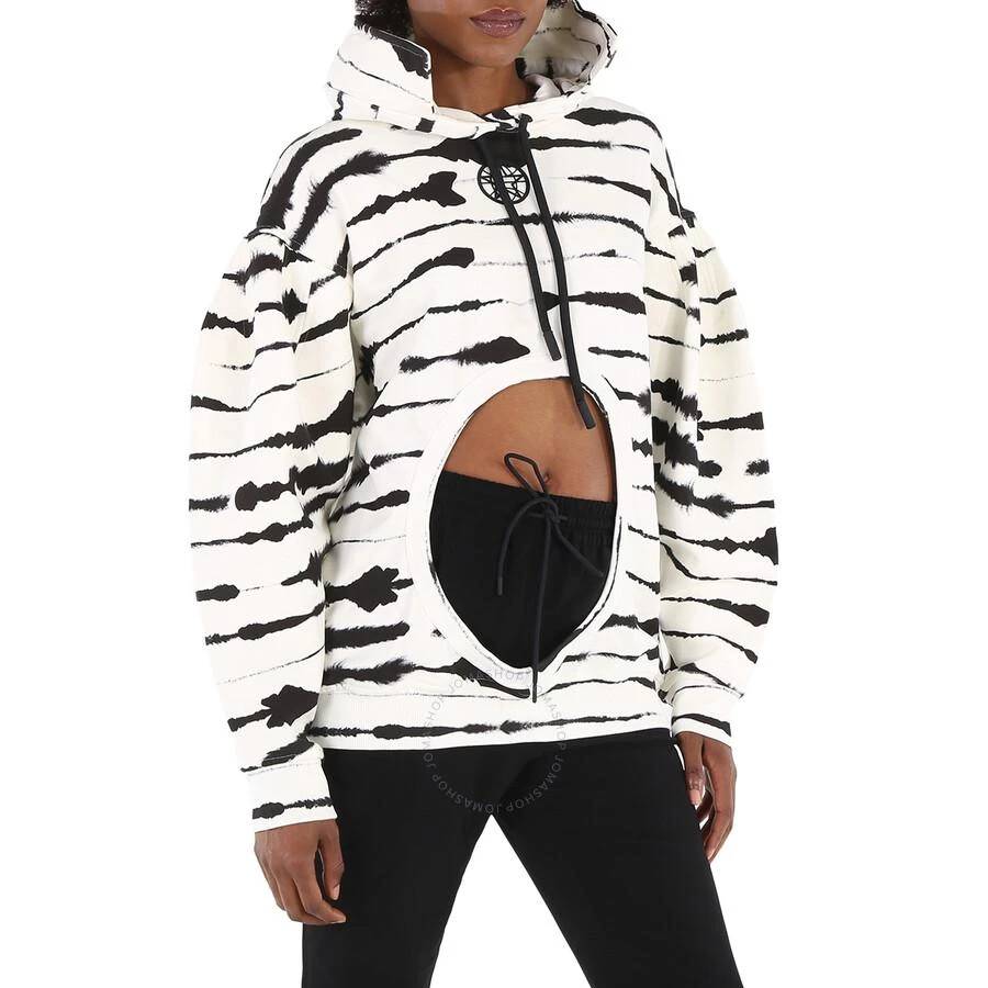 Burberry Ladies Monochrome Cut-out Detail Watercolour Print Cotton Hoodie 2