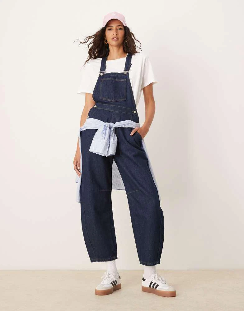 ASOS ASOS DESIGN barrel leg denim dungaree in indigo 1