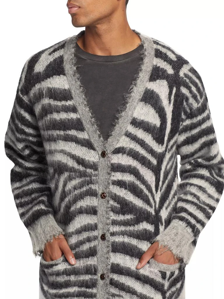 R13 Mohair-Wool Frayed-Trim Zebra Cardigan 6