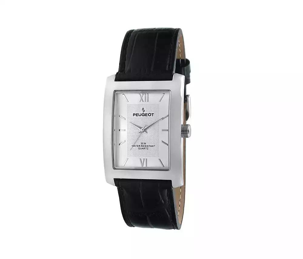 Peugeot Men's 30X40mm Silver Tank Shape Watch with Black Strap 1