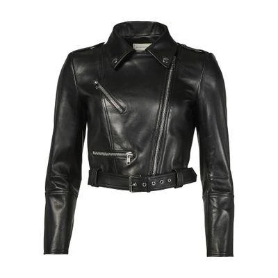 Alexander McQueen Cropped biker leather jacket 1