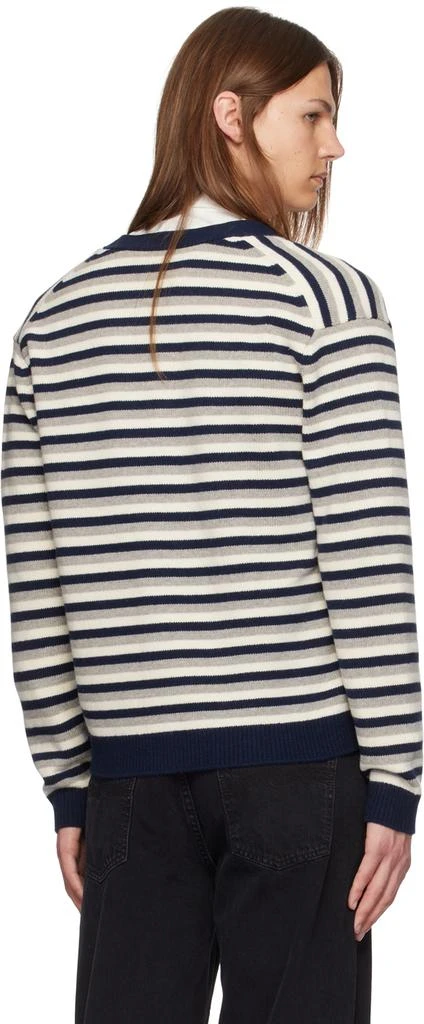 Maison Kitsune Navy Fox Head Intarsia Striped Cardigan 3