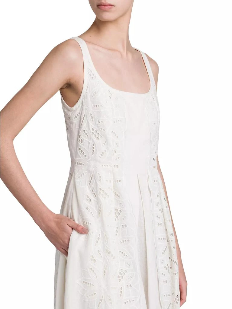 Alberta Ferretti Linen-Blend Eyelet A-Line Gown 6