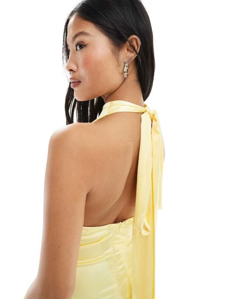 TFNC Petite TFNC Petite Bridesmaid satin high neck maxi dress with bow back in lemon 2