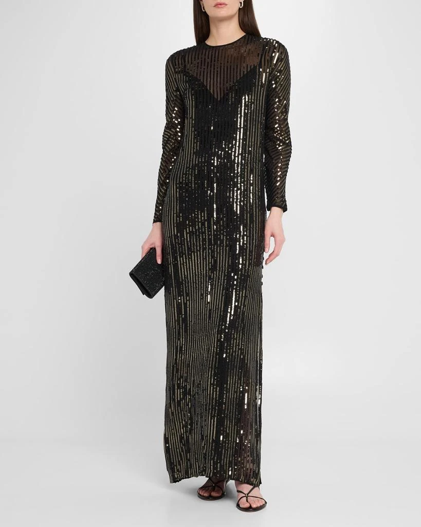 JOHANNA ORTIZ Sequin Nautical Striped Long-Sleeve Maxi Tunic Dress 2