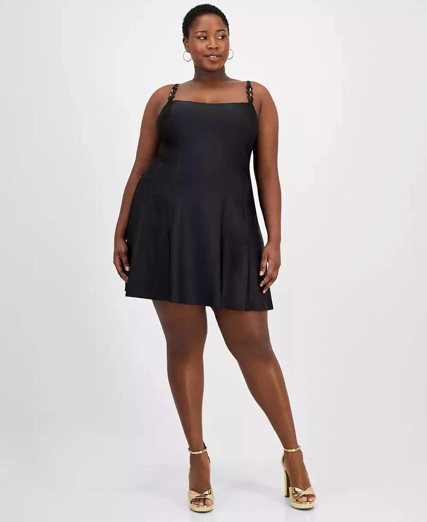 City Studios Trendy Plus Size Satin Chain-Strap Dress 1