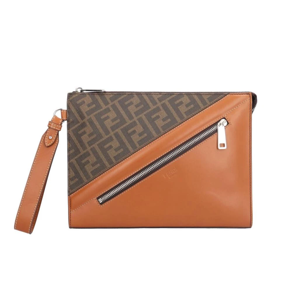 Fendi Zucca Leather Clutch Bag Handbag (Pre-Owned)