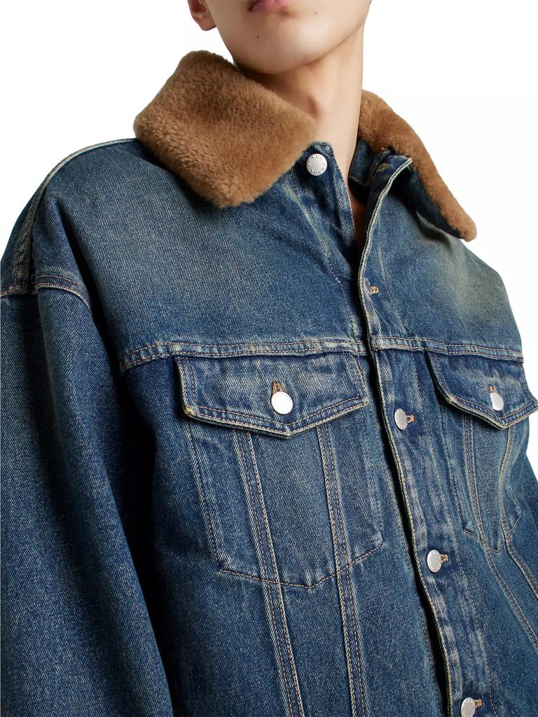 Prada Padded Denim Blouson Jacket with Shearling Collar
