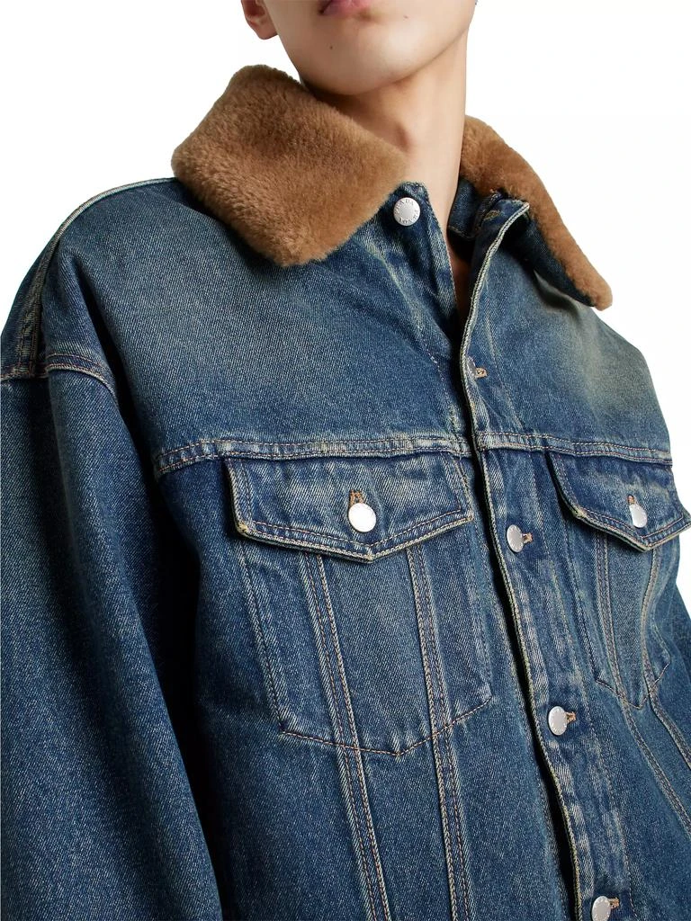 Prada Padded Denim Blouson Jacket with Shearling Collar 4