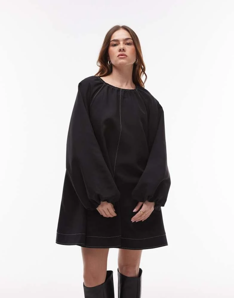 Topshop Topshop clean trapeze mini dress in black 4