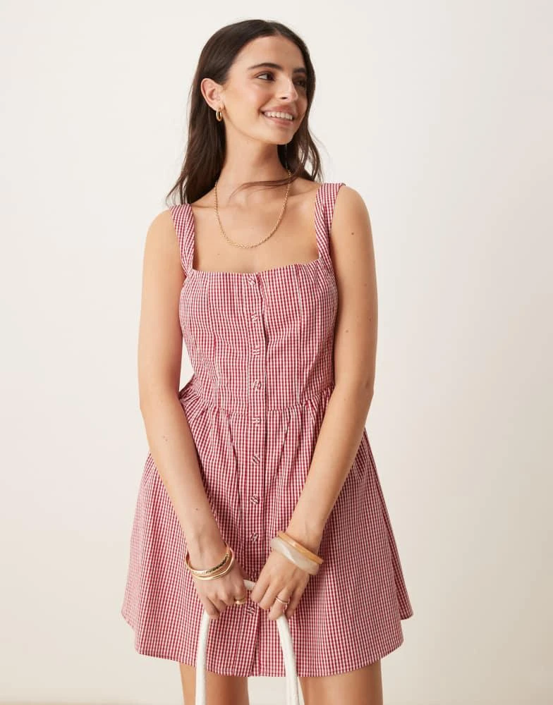 red milkmaid mini dress Abercrombie & Fitch square neck milkmaid mini dress in red ditsy print