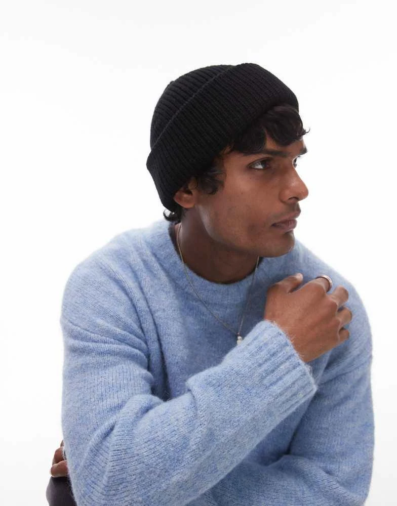 ALL SAINTS AllSaints merino wool fisherman beanie in black 4