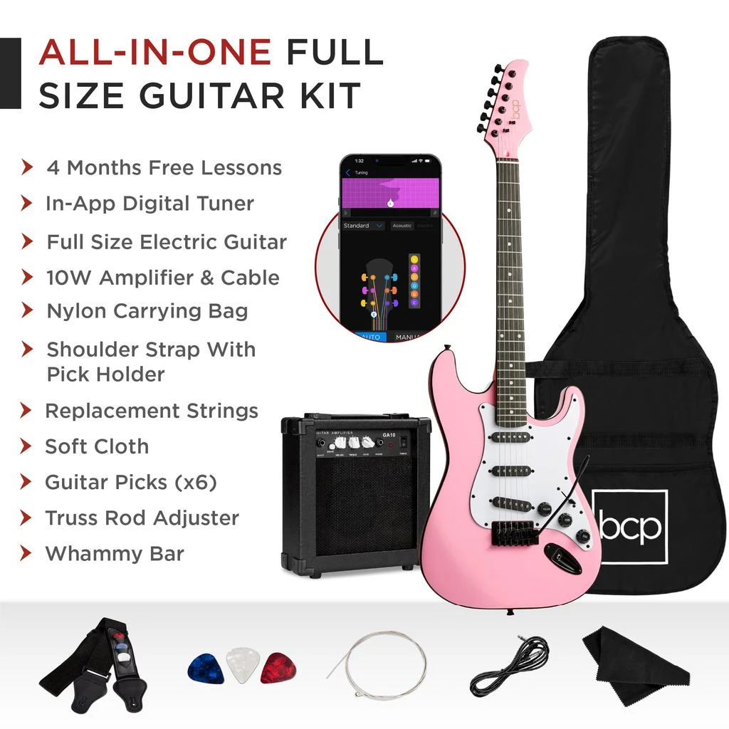 Best Choice Products 39in Full Size Beginner Electric Guitar Kit with Case, Strap, Amp, Whammy Bar 20