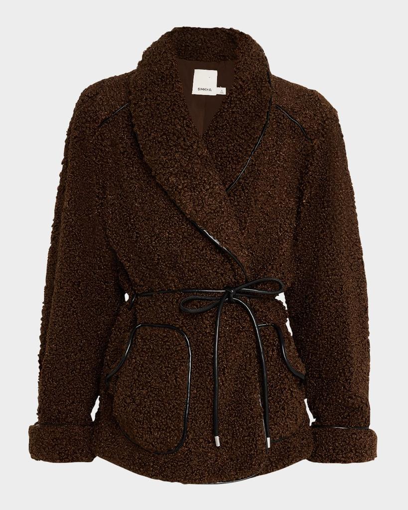 SIMKHAI Kimia Faux Fur Tie Waist Jacket IVORY-MULTI X-LARGE