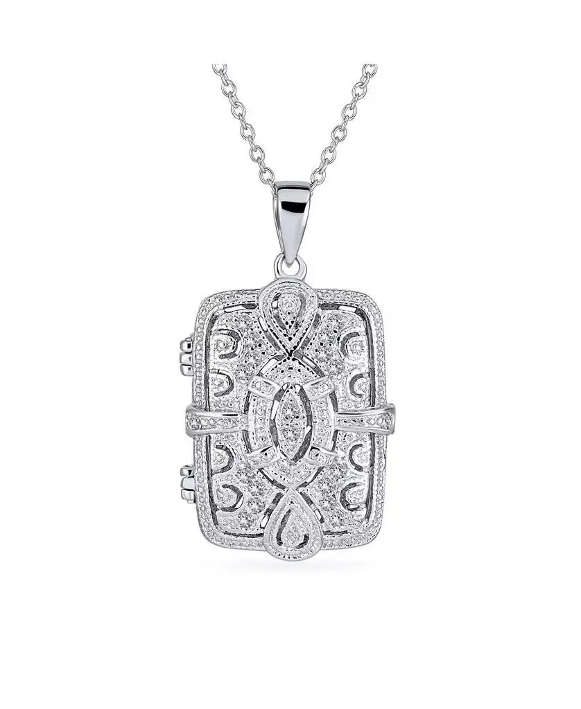 Bling Jewelry Vintage Style Keepsake Infinity Rectangle Photo Locket Pendant Necklace Sterling Silver
