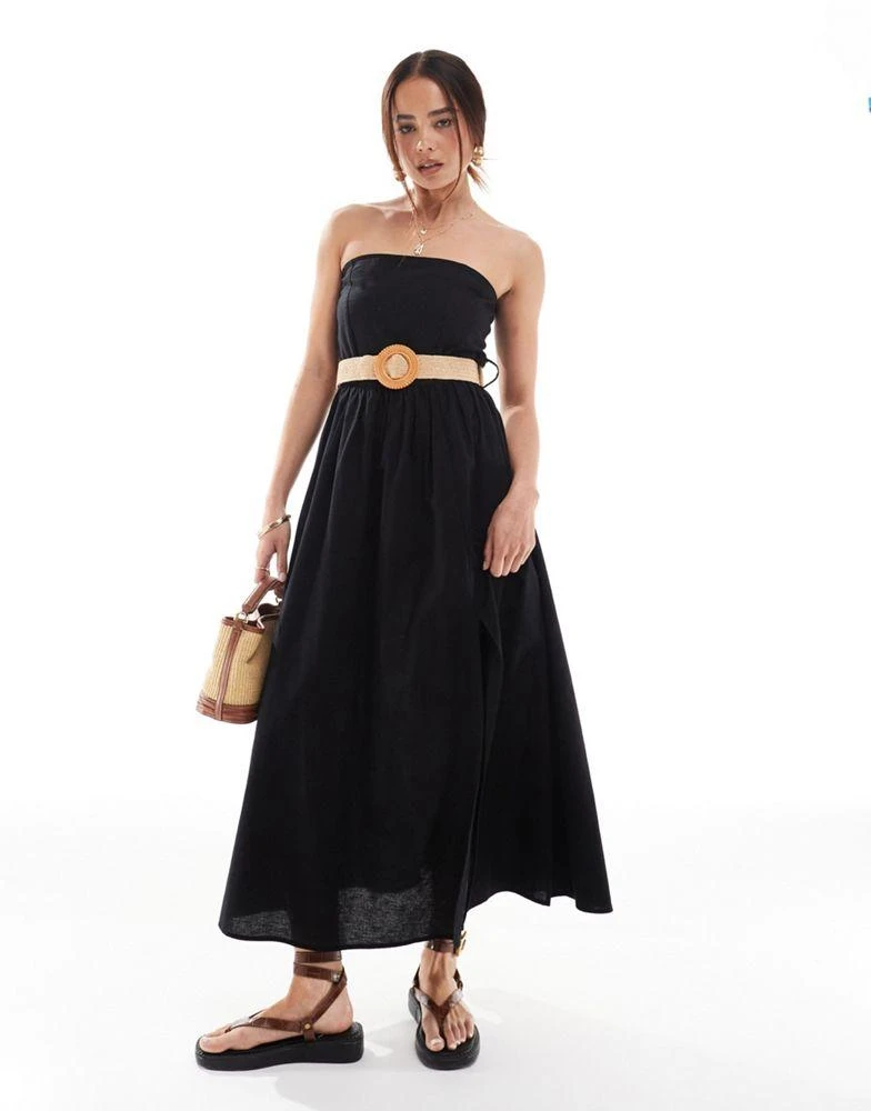 chinese dress ladies Linen Blend Bandeau Dress