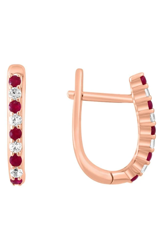 Effy 14K Rose Gold Plated Sterling Silver White Sapphire 
Ruby Huggie Hoop Earrings