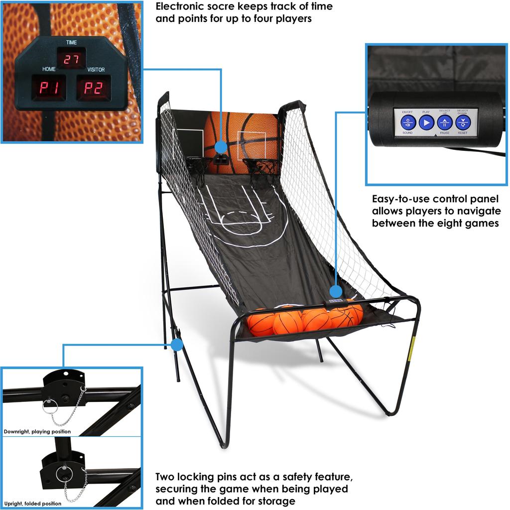 Sunnydaze Indoor Folding 2-Player Arcade Basketball Game with 8 Game Modes and Electronic Scorer - 81"