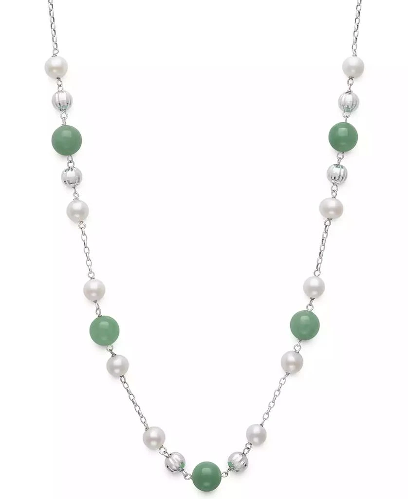 Macy's 2-Pc. Set Dyed Green Jade & Cultured Freshwater Pearl (6-7mm) Collar Necklace & Bracelet in Sterling Silver 5